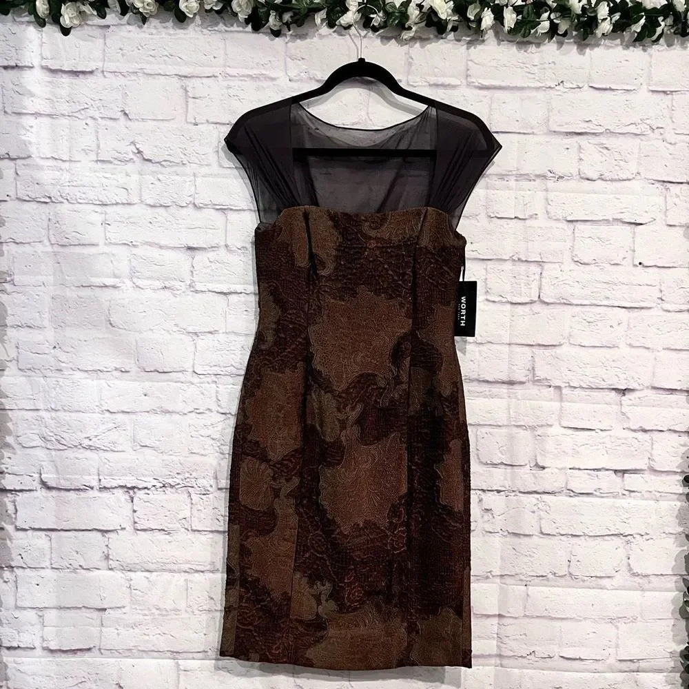 WORTH‎ New York Metallic Jacquard Dress Copper Lined Dress NWT
